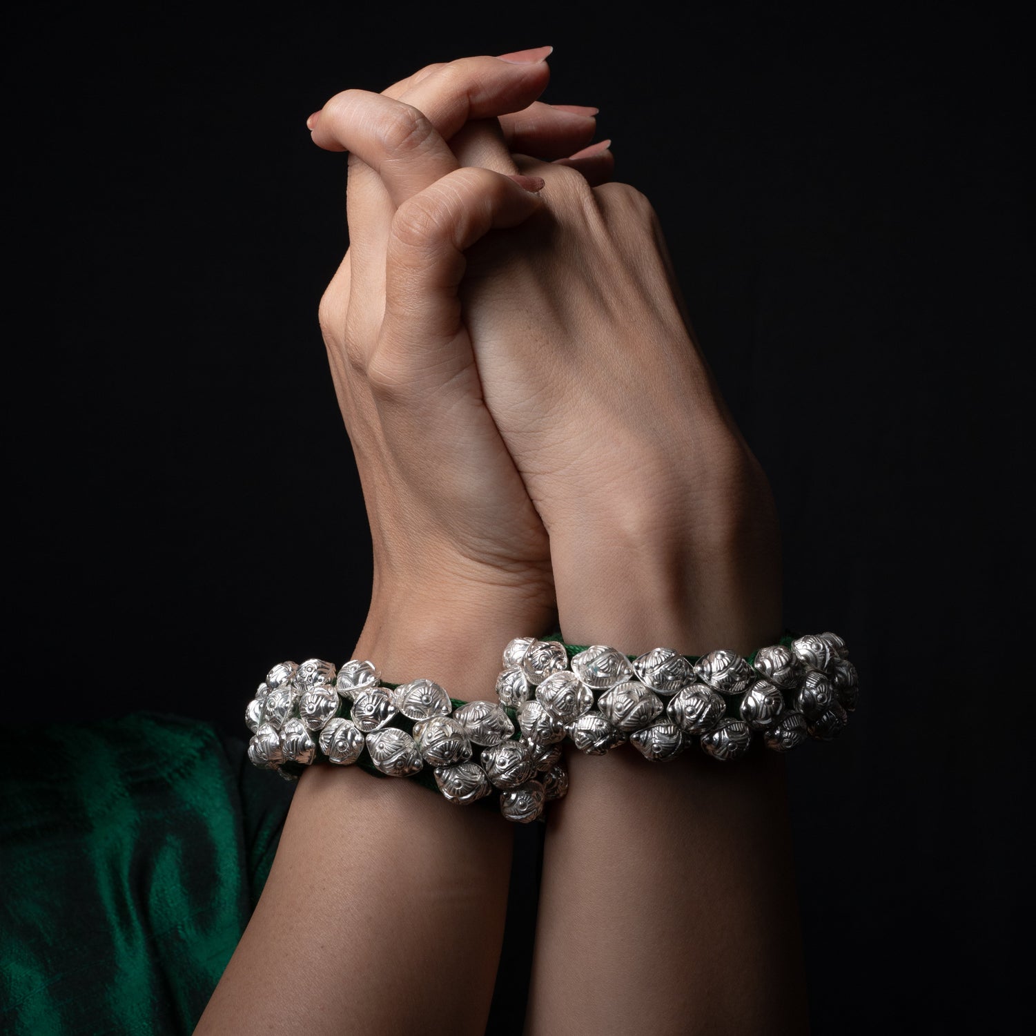 Deodar Pahuchi Silver Beads Bracelet (pair)