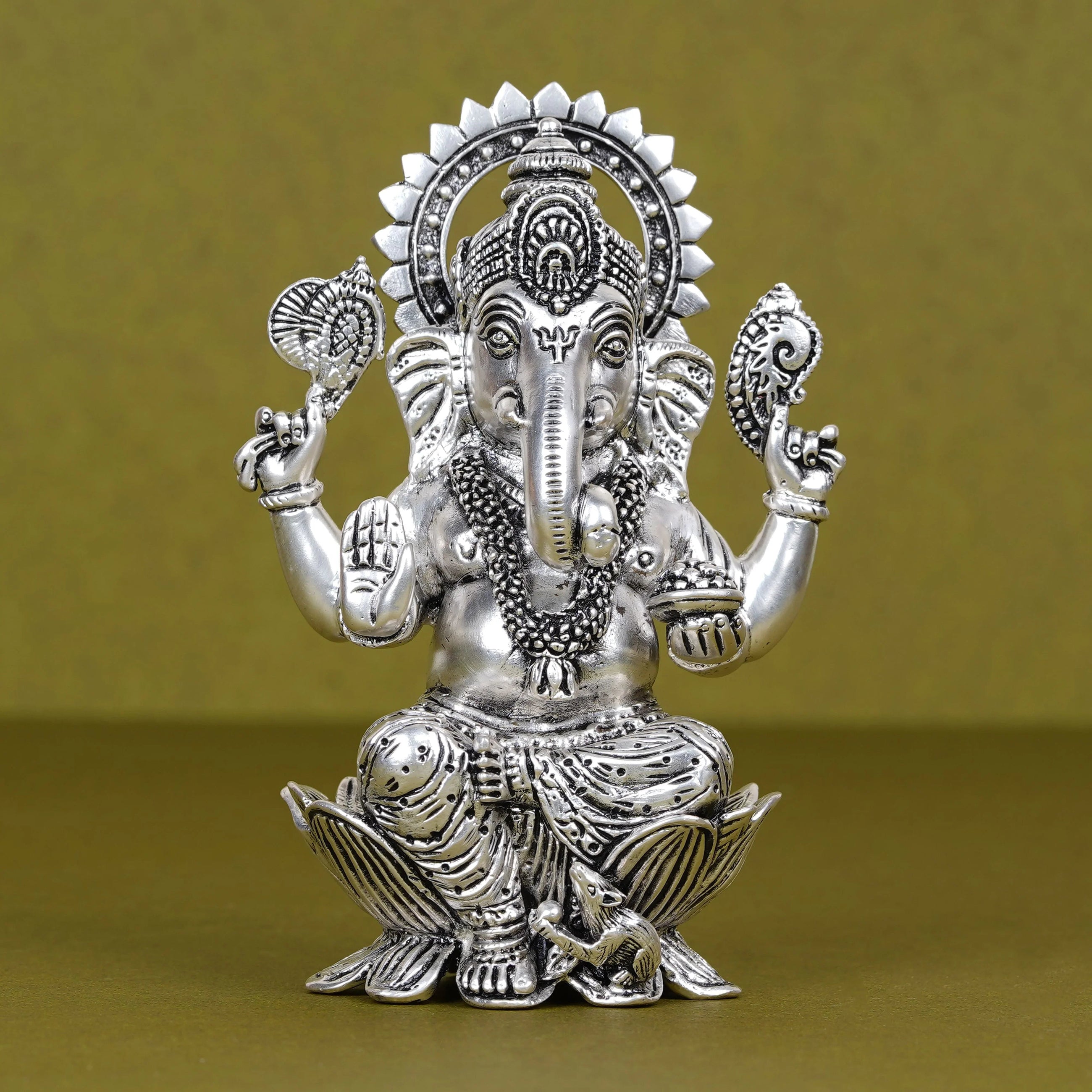 Divine Silver-Plated Ganesh Ji Idol on Lotus - Product Image 