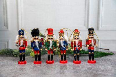 Set of 6 Wooden Nutcracker Christmas Ornaments