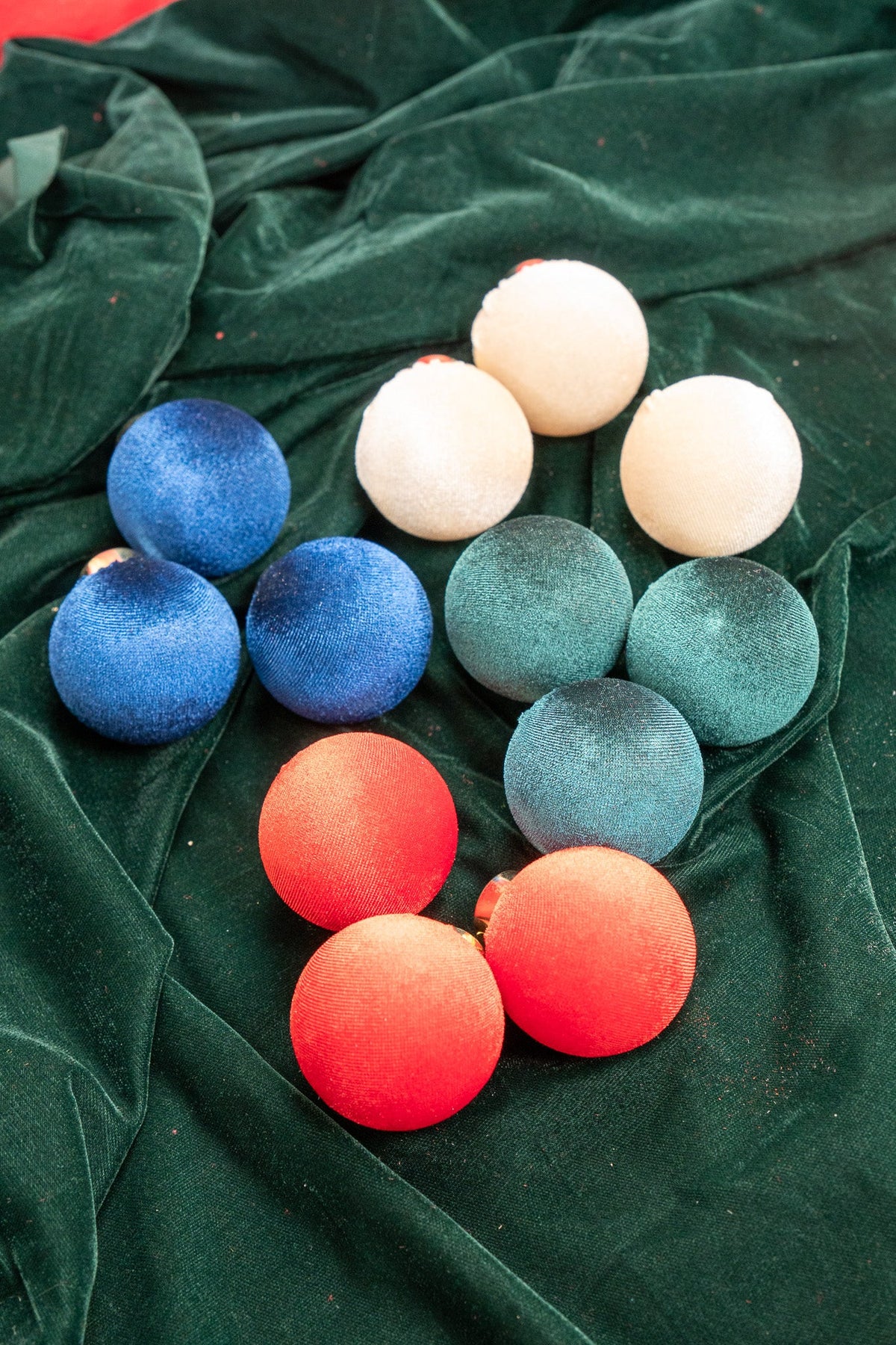 Set of 12 Fabric-Covered Christmas Baubles