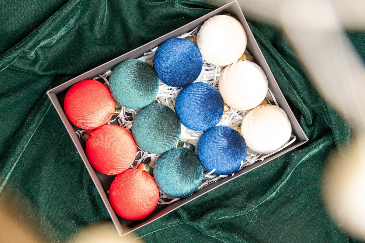 Set of 12 Fabric-Covered Christmas Baubles