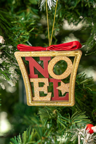 Gold & Red NOEL Hanging Ornament set of 4