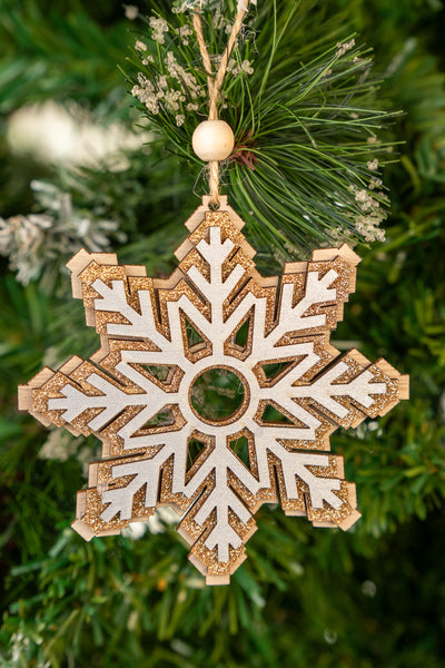 Gold Glitter Layered Snowflake Ornament set of 3