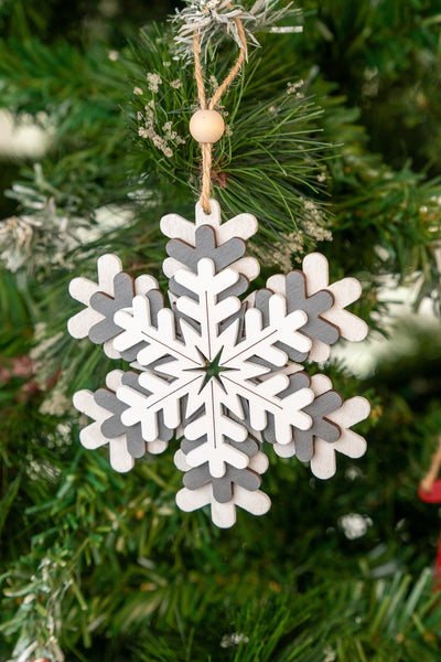 Grey & White Wooden Snowflake Ornament set of 3