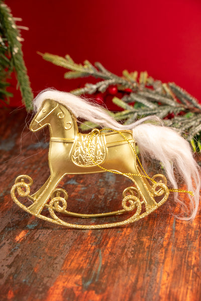 Gold Rocking Horse Christmas Ornament set of 2