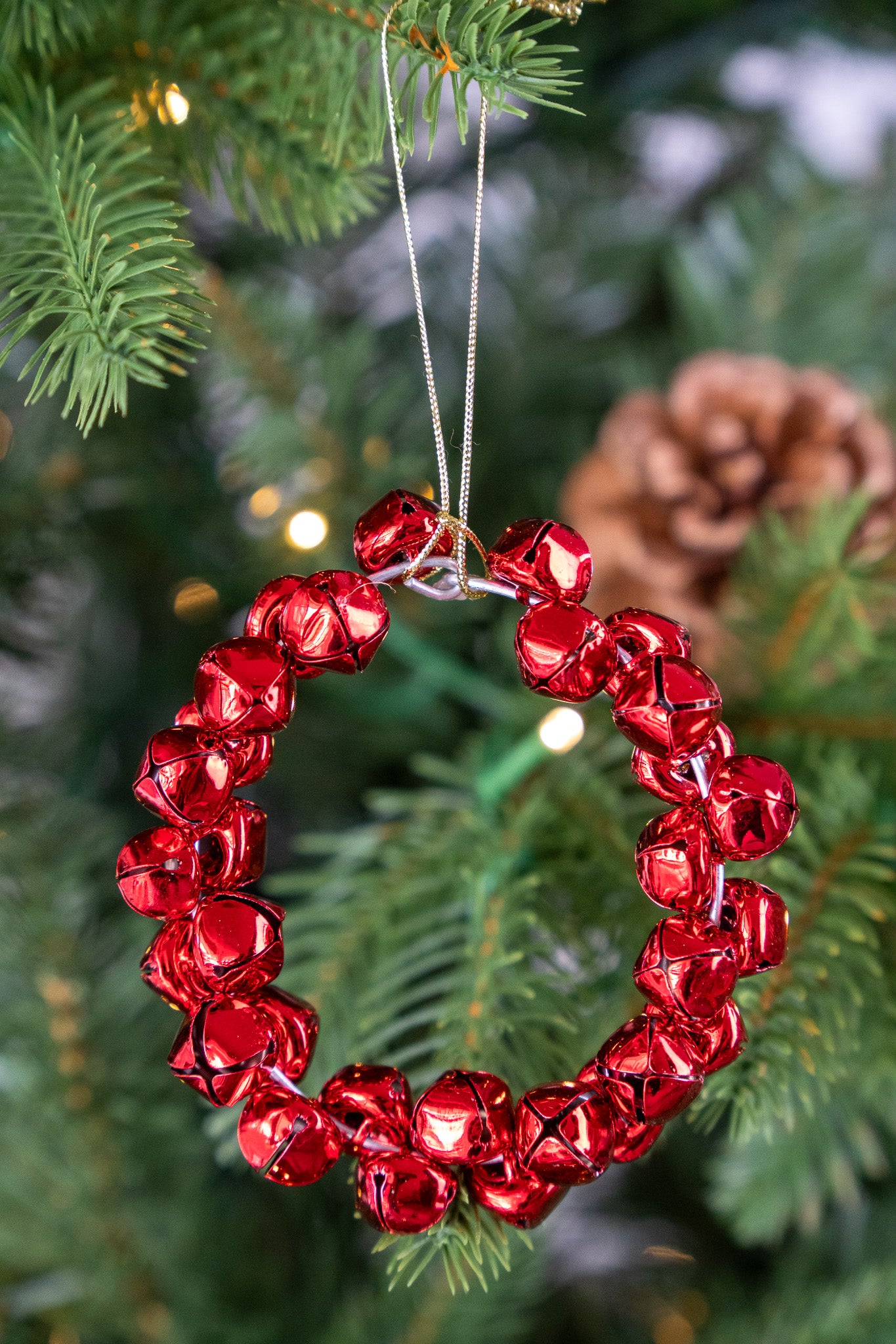 Red Jingle Bell Wreath Ornament set of 2