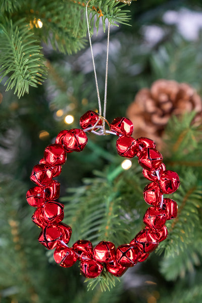 Red Jingle Bell Wreath Ornament set of 2