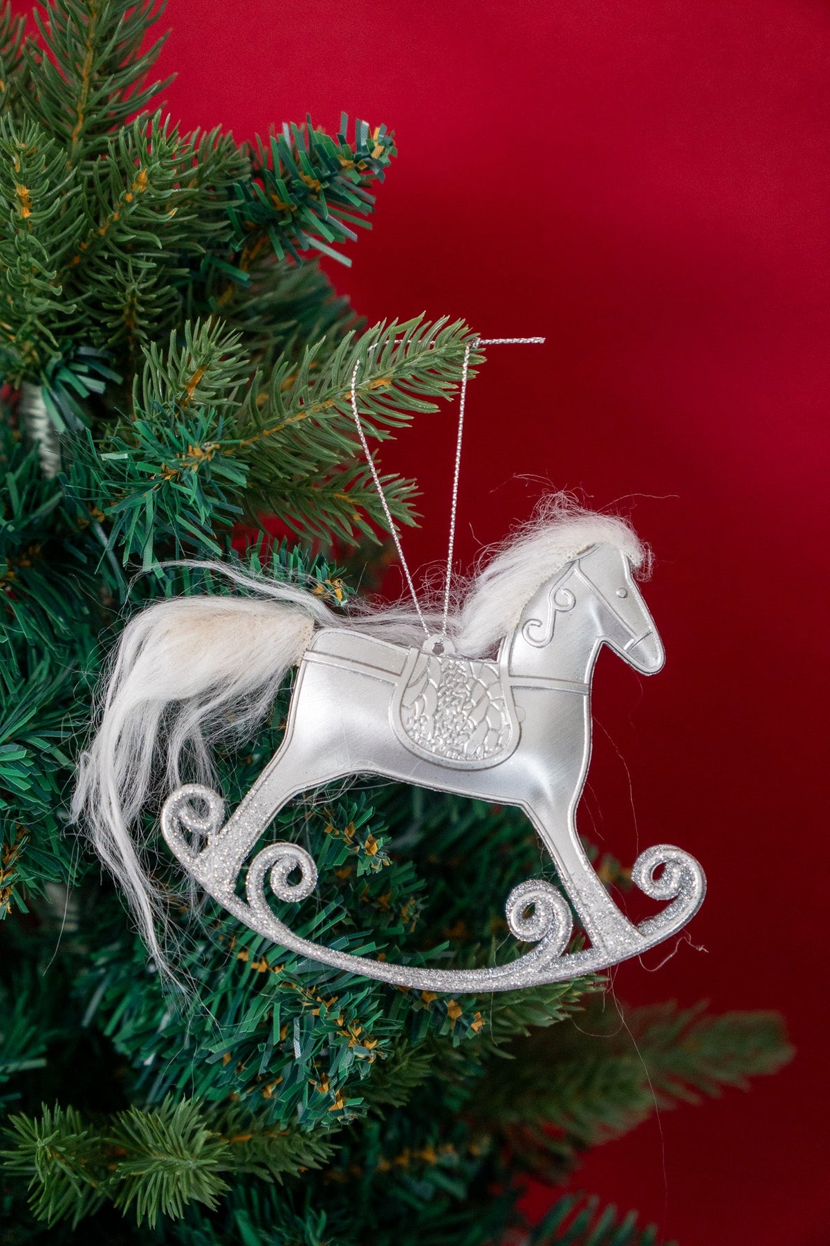 Silver Rocking Horse Christmas Ornament