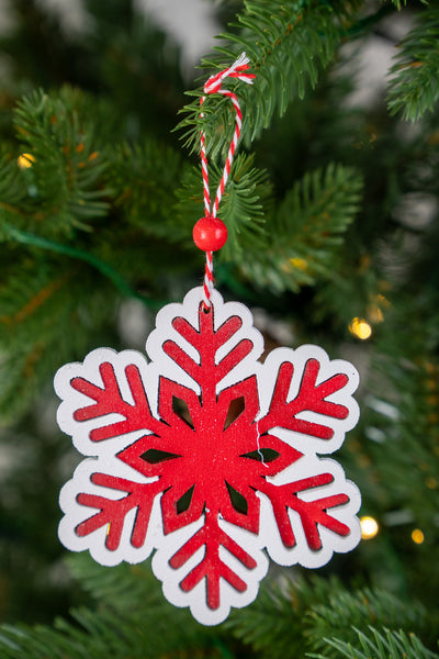 Classic Red Wooden Snowflake Ornament set of 3