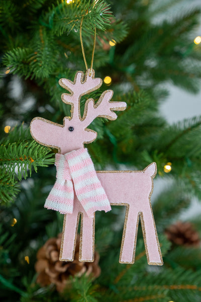 Pink Reindeer Ornament with Scarf set of 4