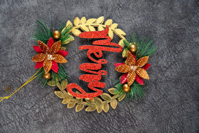 Red Glitter “Merry” Floral Christmas Wreath Ornament set of 3