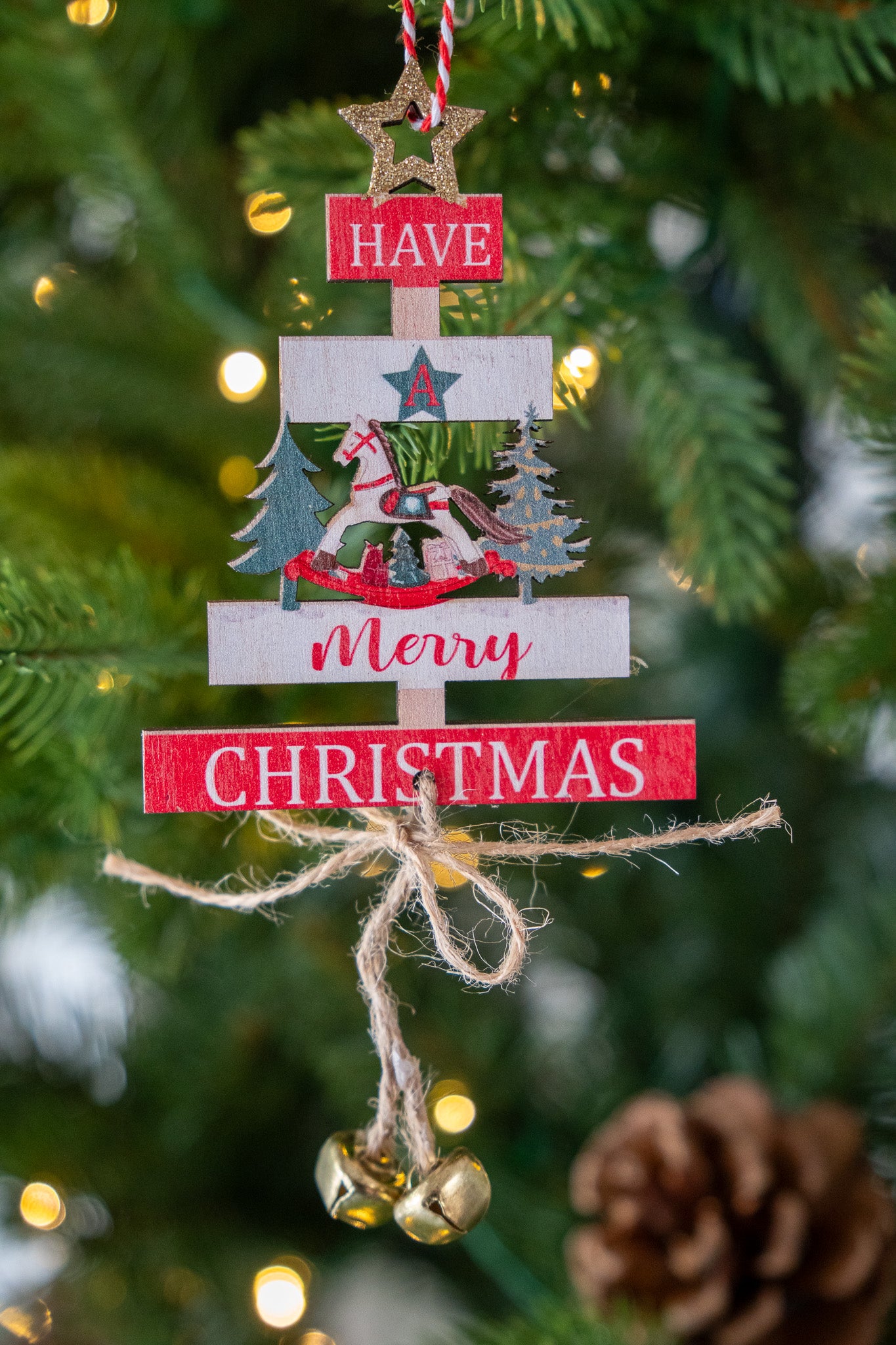 Wooden Hanging “Have a Merry Christmas” Ornament set of 4