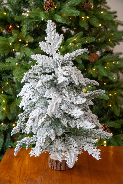 Frosted Mini Christmas Tree with Wooden Base (Variant 3)