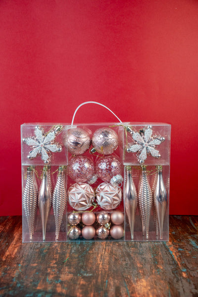 Pink Christmas Ornament Set – 32 Pieces