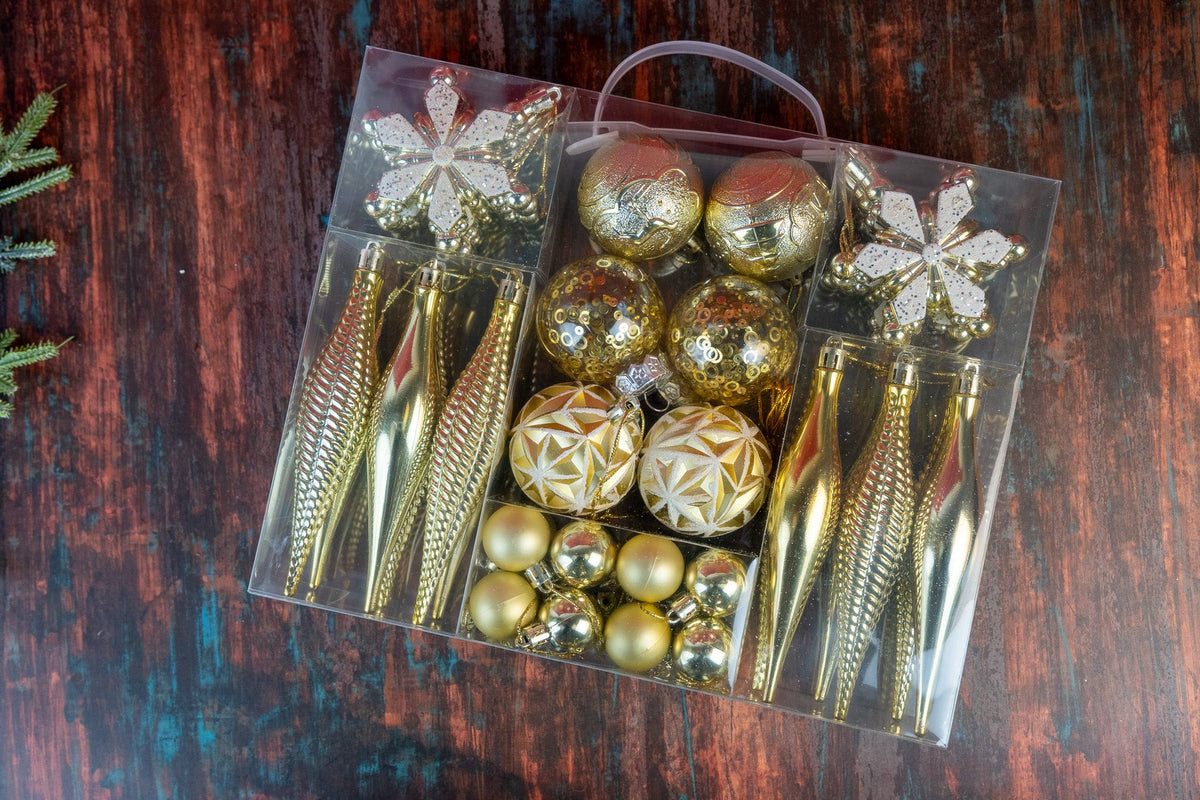 Gold Christmas Ornament Set – 32 Pieces - Product Image 