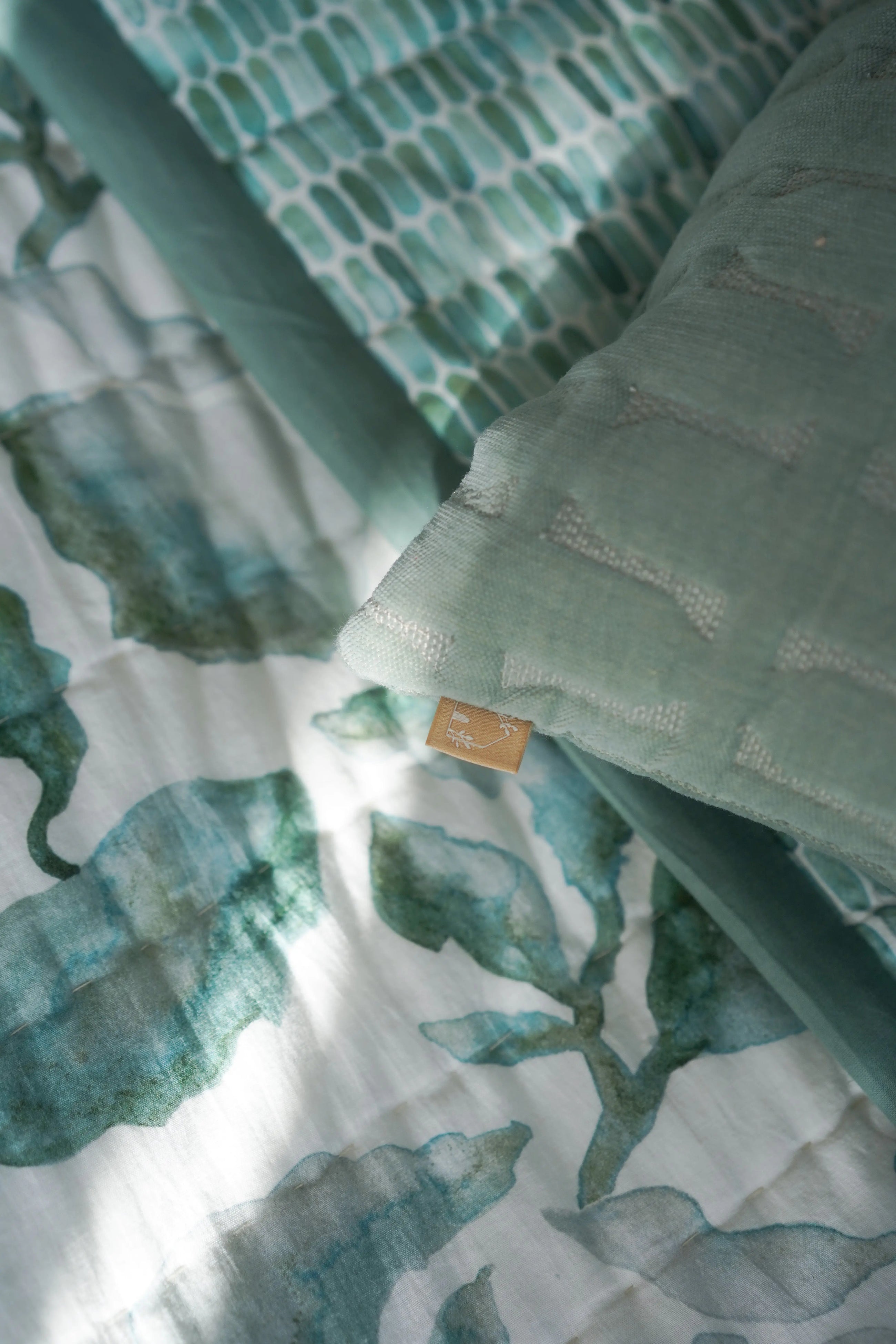 Twig Duck Egg Embroidered Velvet Cushion Cover