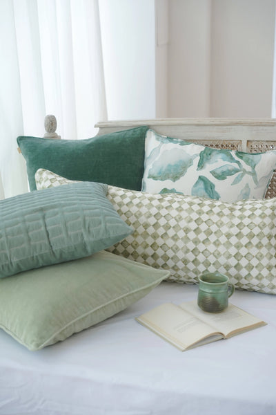 Twig Teal Embroidered Velvet Cushion Cover