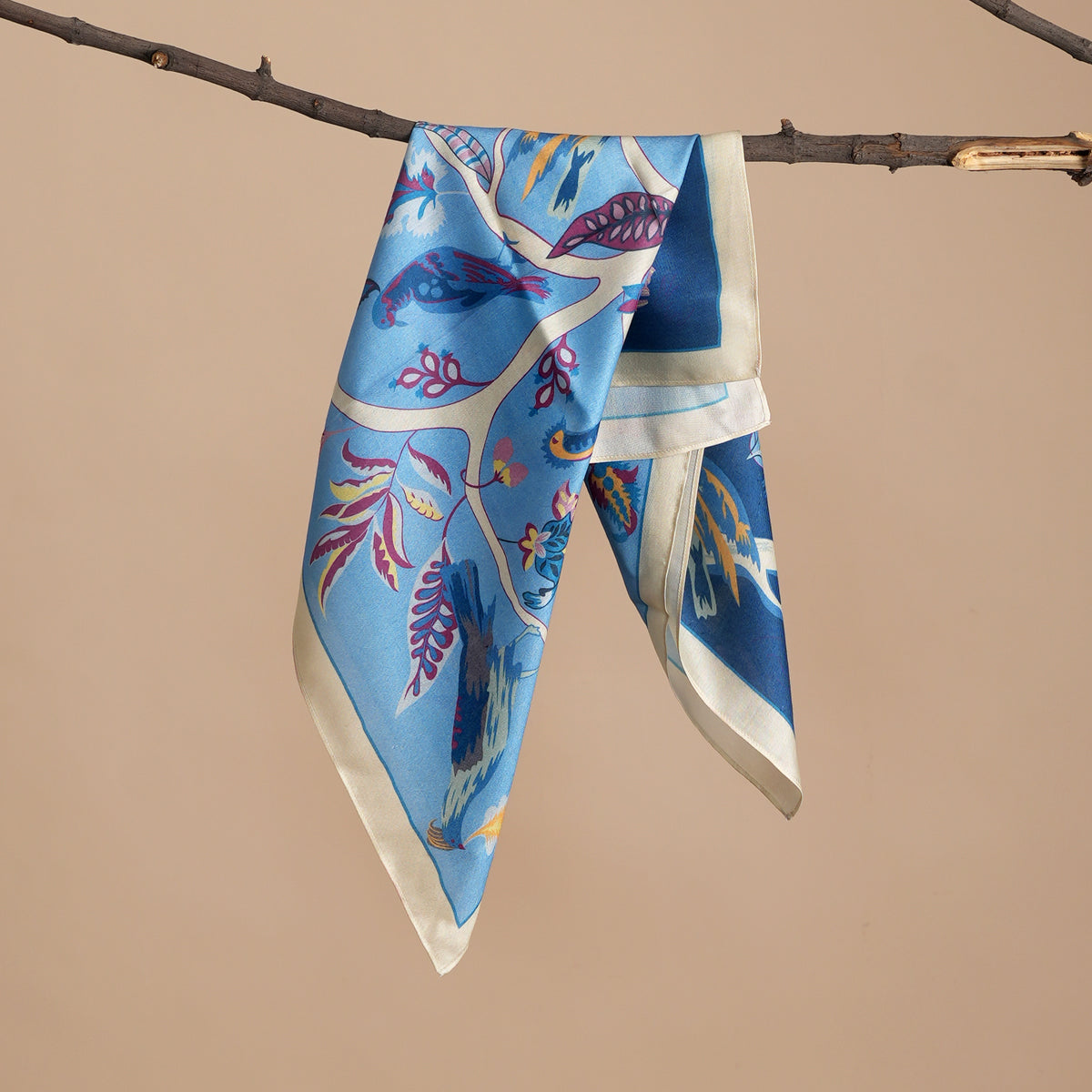 Bird Song Blue Mulberry Silk Scarf