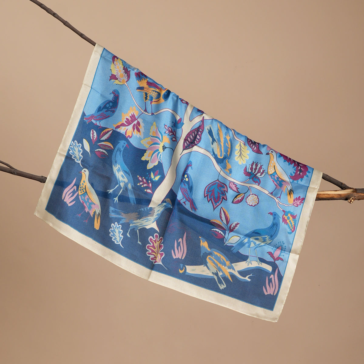 Bird Song Blue Mulberry Silk Scarf