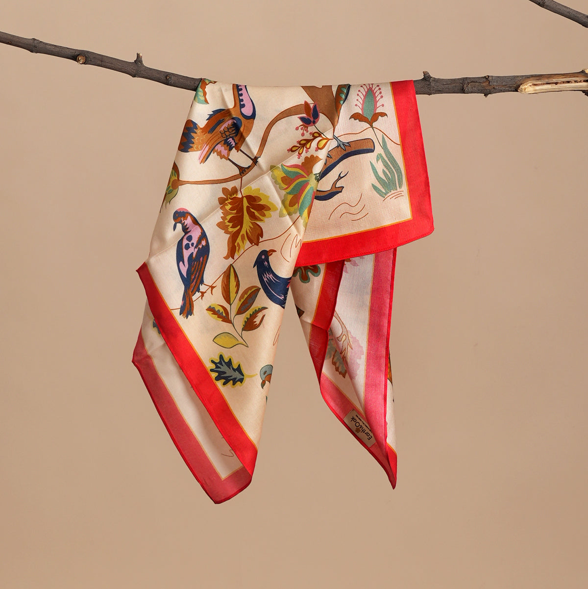 Bird Song Red Mulberry Silk Scarf