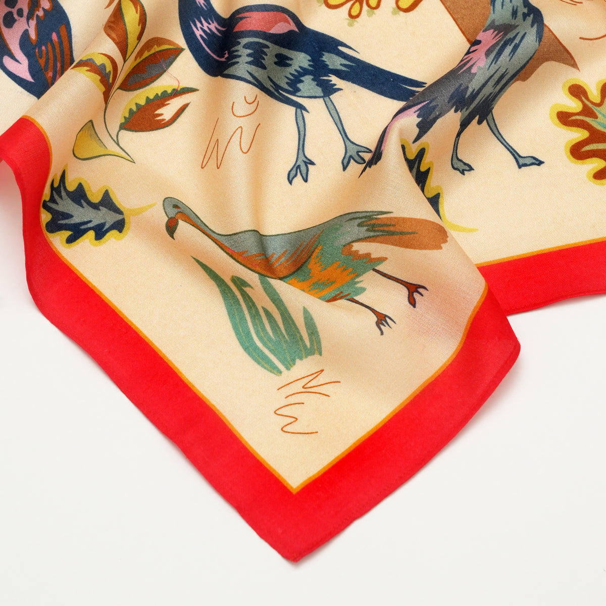 Bird Song Red Mulberry Silk Scarf