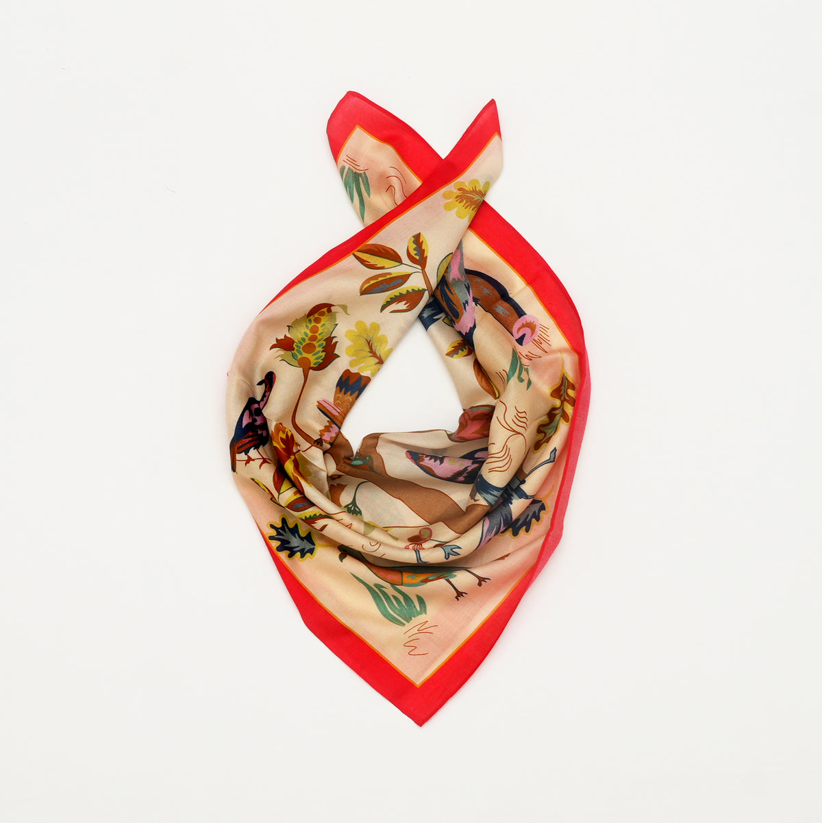 Bird Song Red Mulberry Silk Scarf