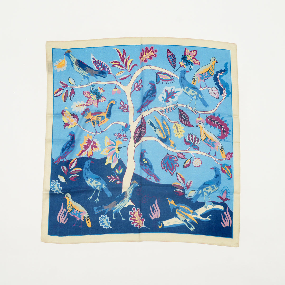 Bird Song Blue Mulberry Silk Scarf