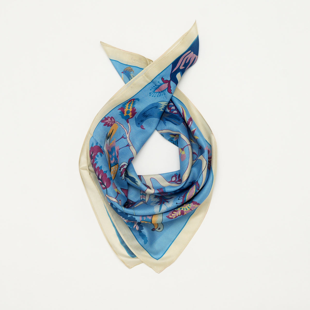 Bird Song Blue Mulberry Silk Scarf