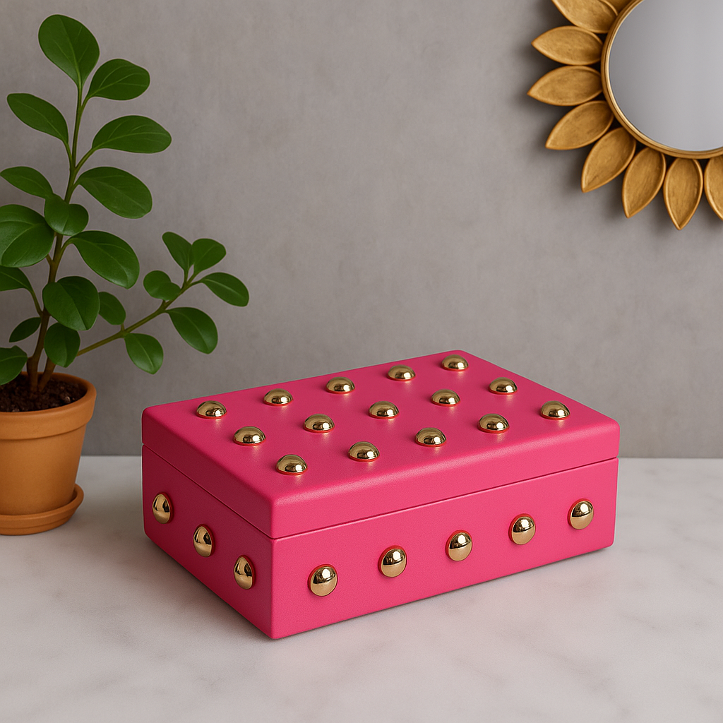 The Stud Box studded leather storage box India - The Mage Home