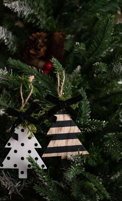 Polka Dot & Stripe Wooden Christmas Tree Hanging Ornaments (Set of 2)_CC61