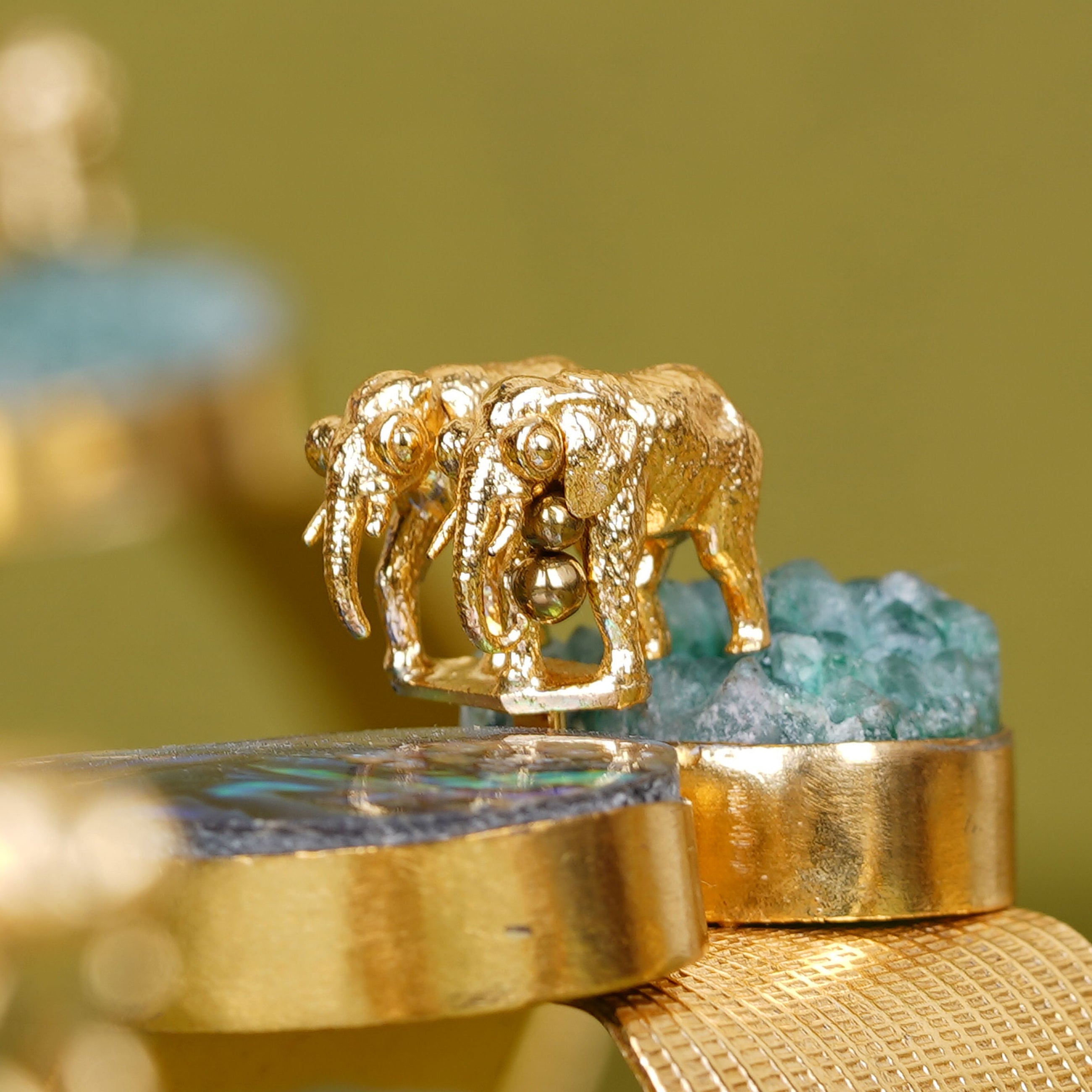 Elephant Duo Napkin Ring with Green & Blue Stones