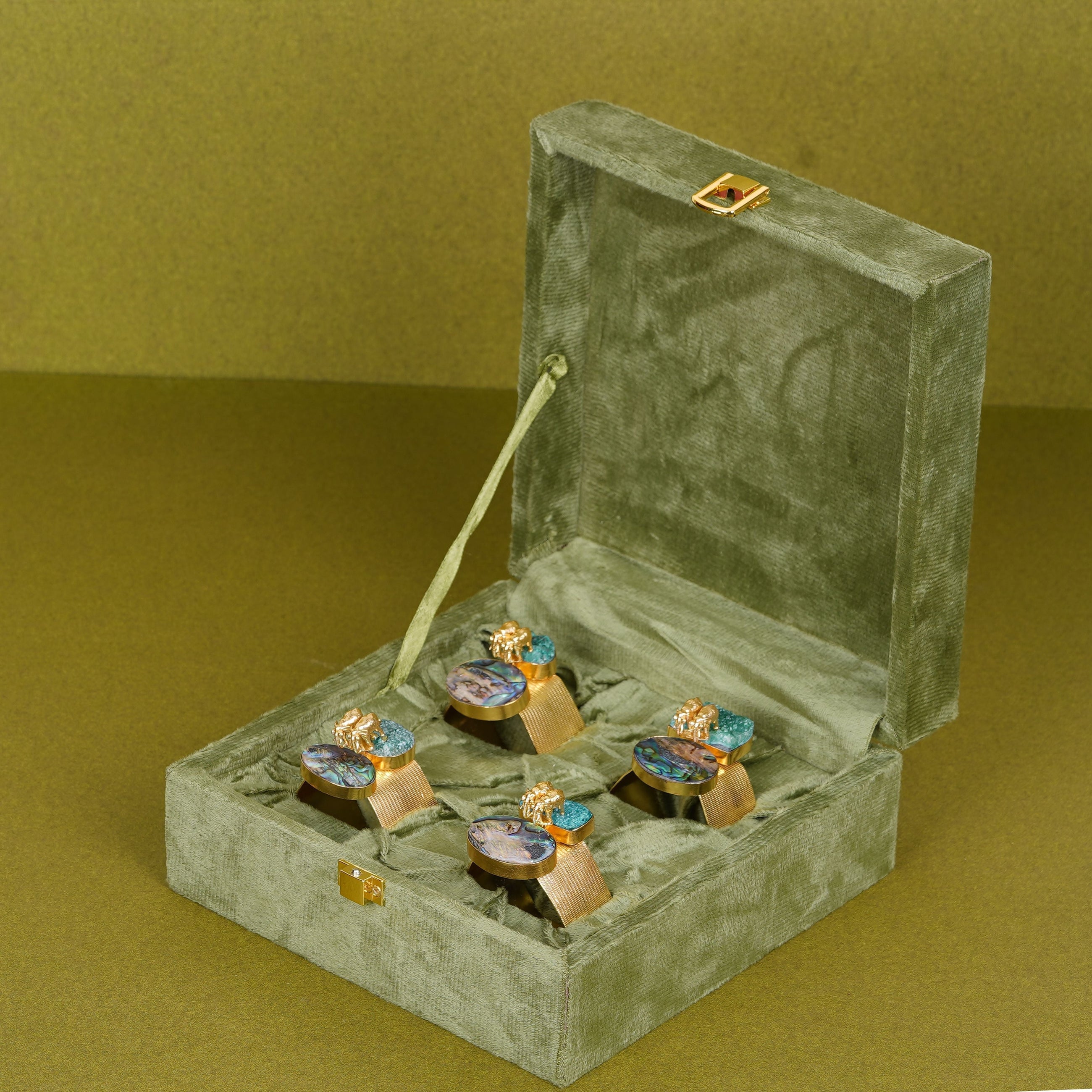 Elephant Duo Napkin Ring with Green & Blue Stones