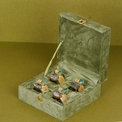 Elephant Duo Napkin Ring with Green & Blue Stones