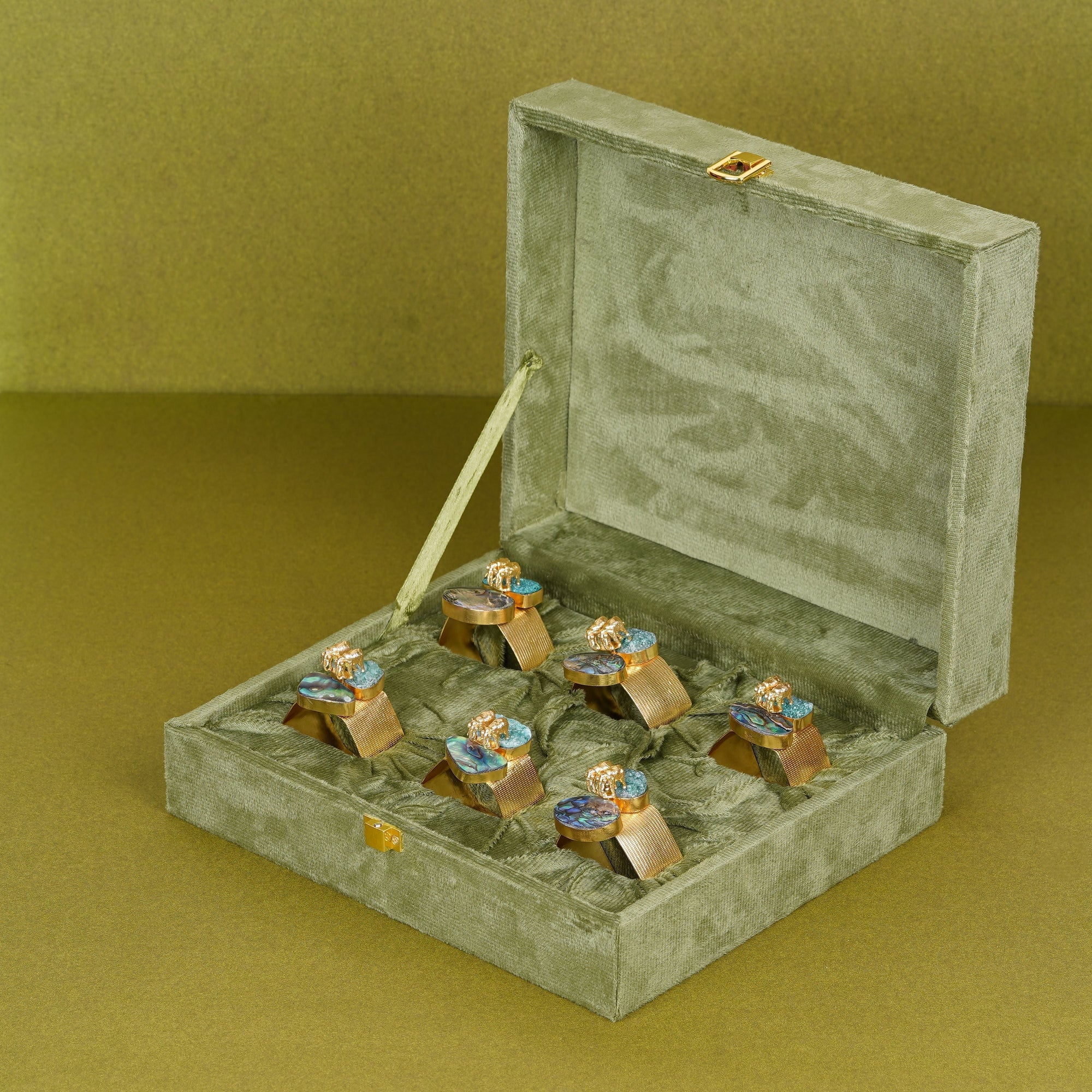 Elephant Duo Napkin Ring with Green & Blue Stones