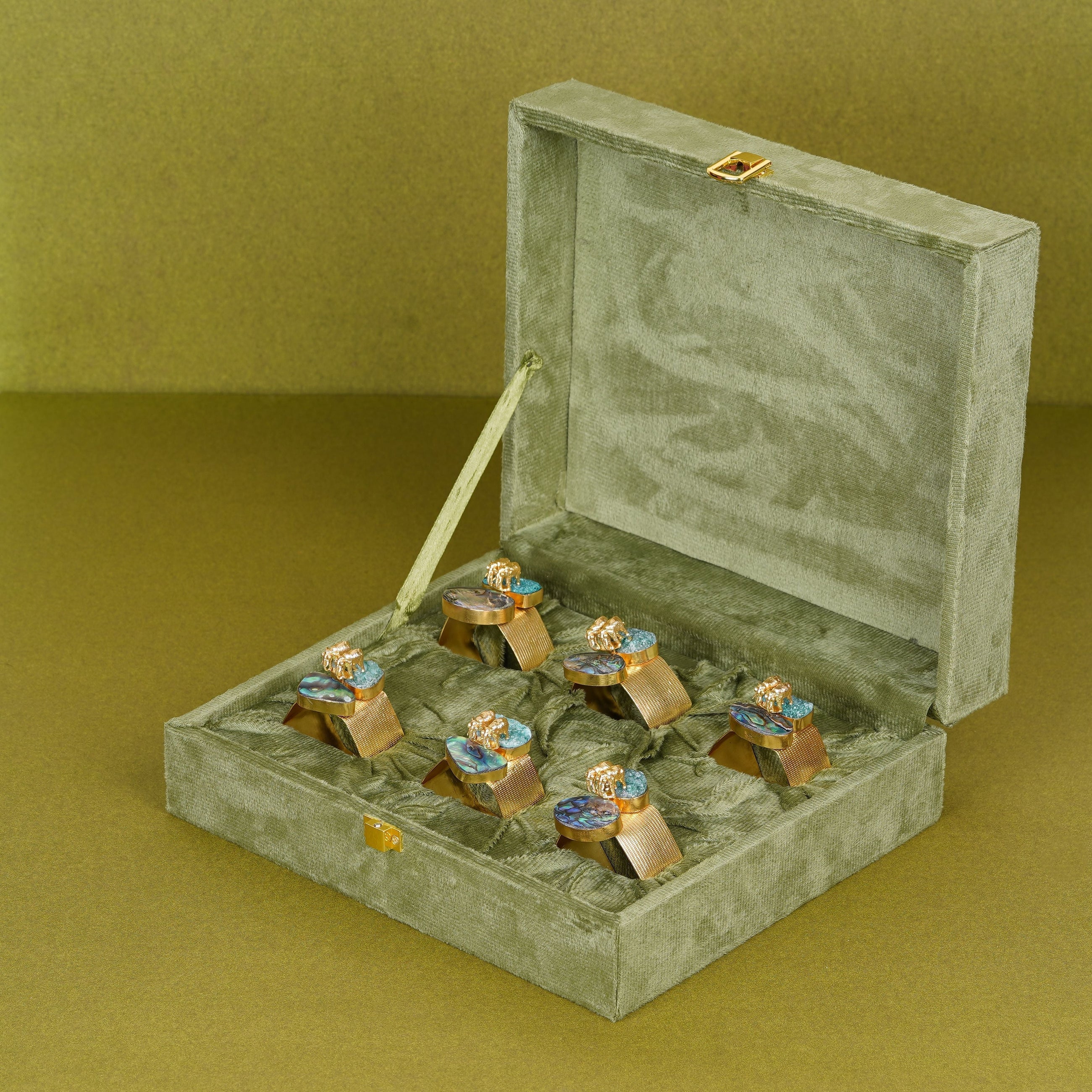 Elephant Duo Napkin Ring with Green & Blue Stones