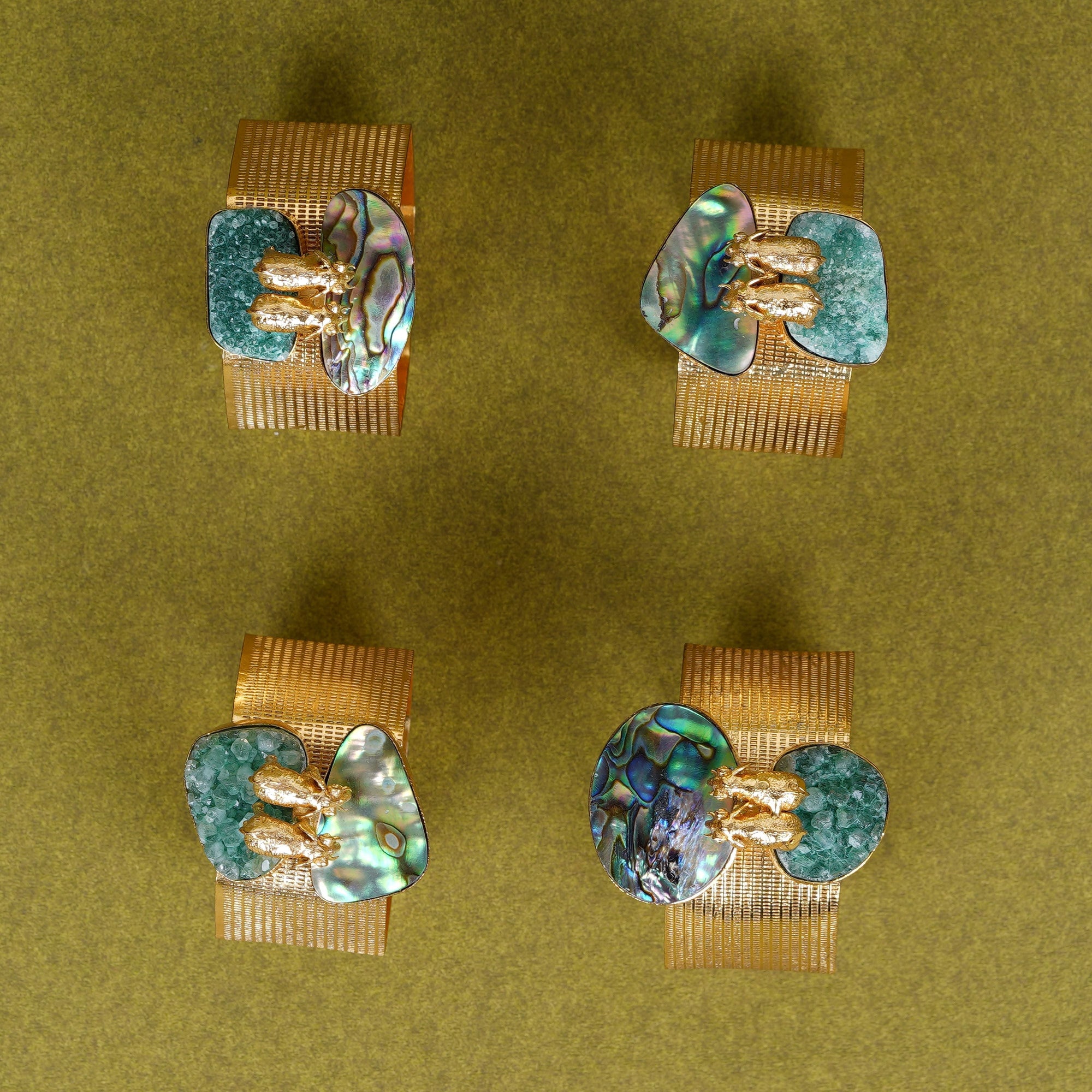 Elephant Duo Napkin Ring with Green & Blue Stones