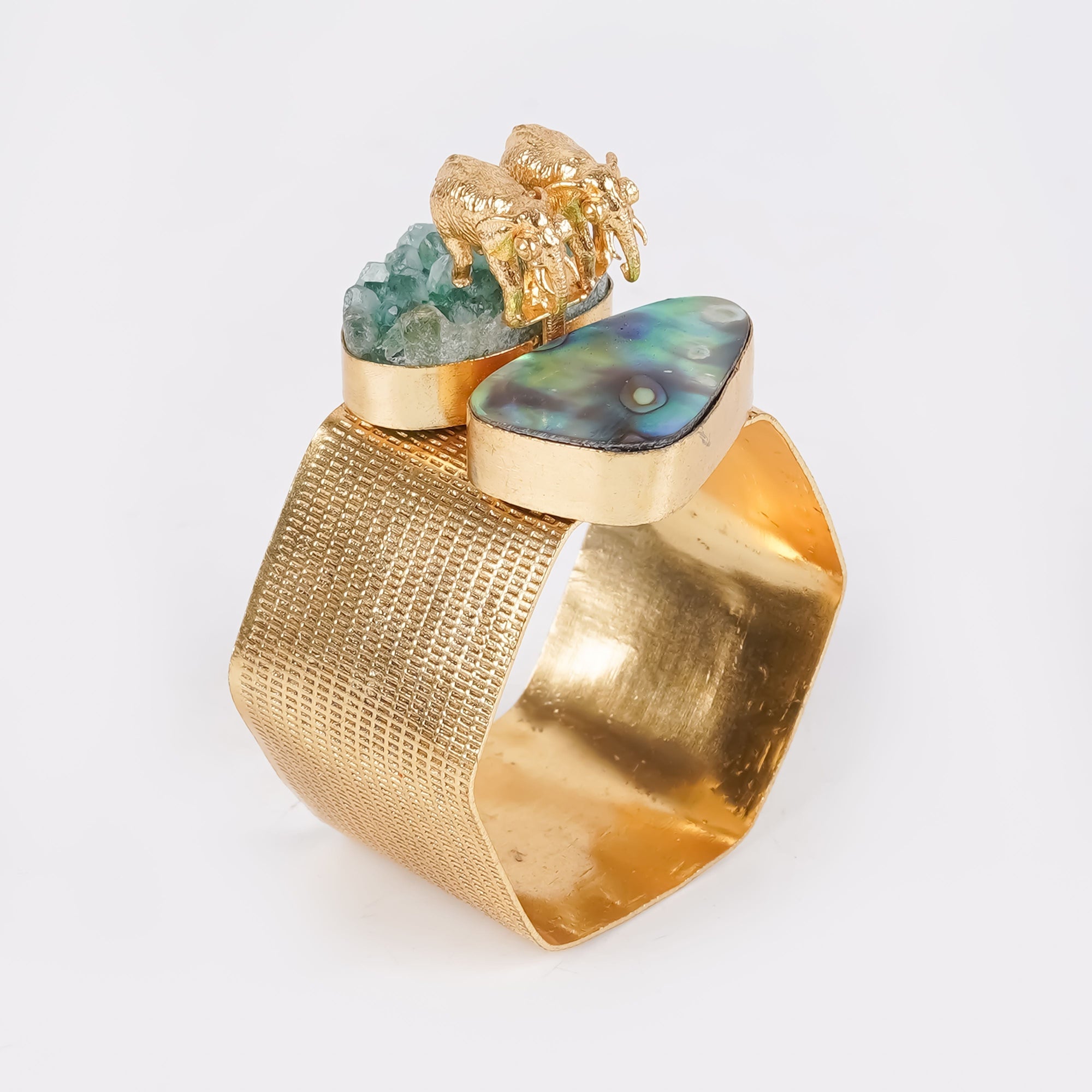 Elephant Duo Napkin Ring with Green & Blue Stones