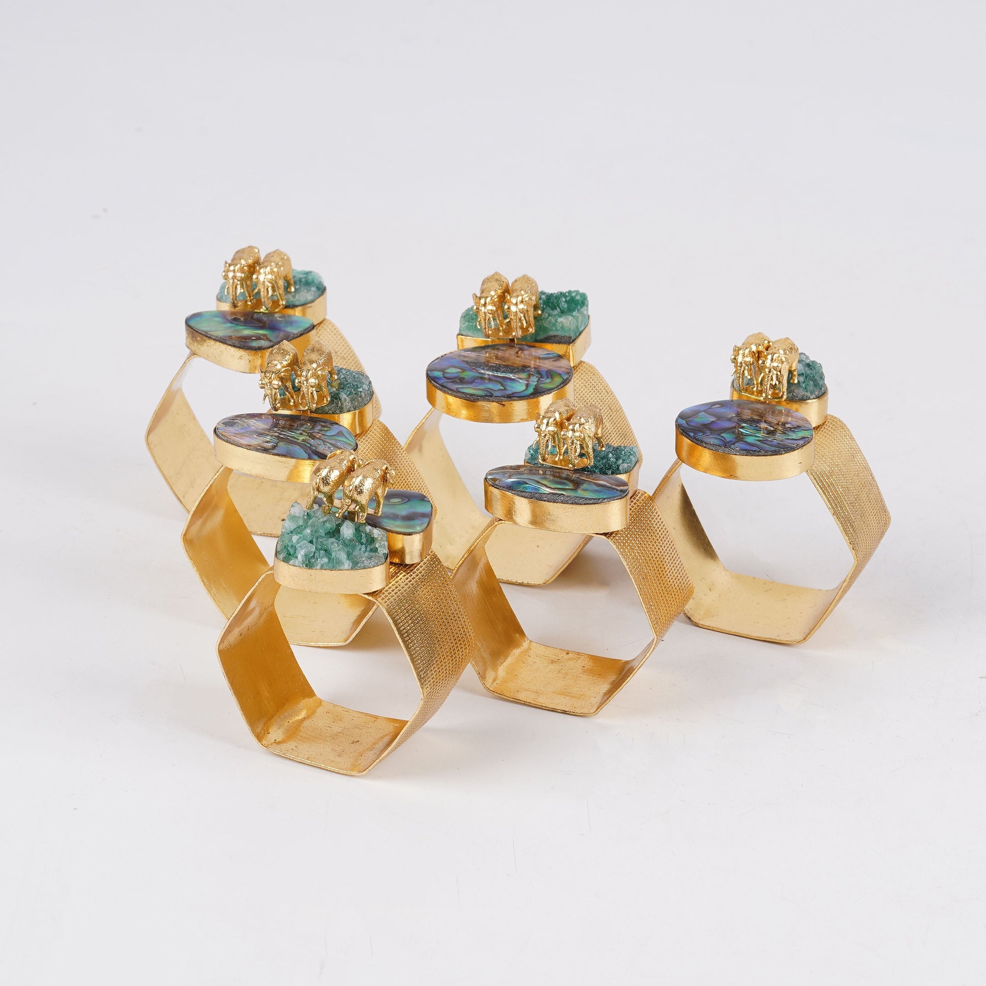 Elephant Duo Napkin Ring with Green & Blue Stones