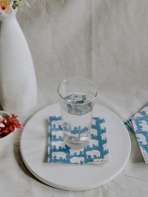 Cotton Coasters Set of 6 - Elephant Motif