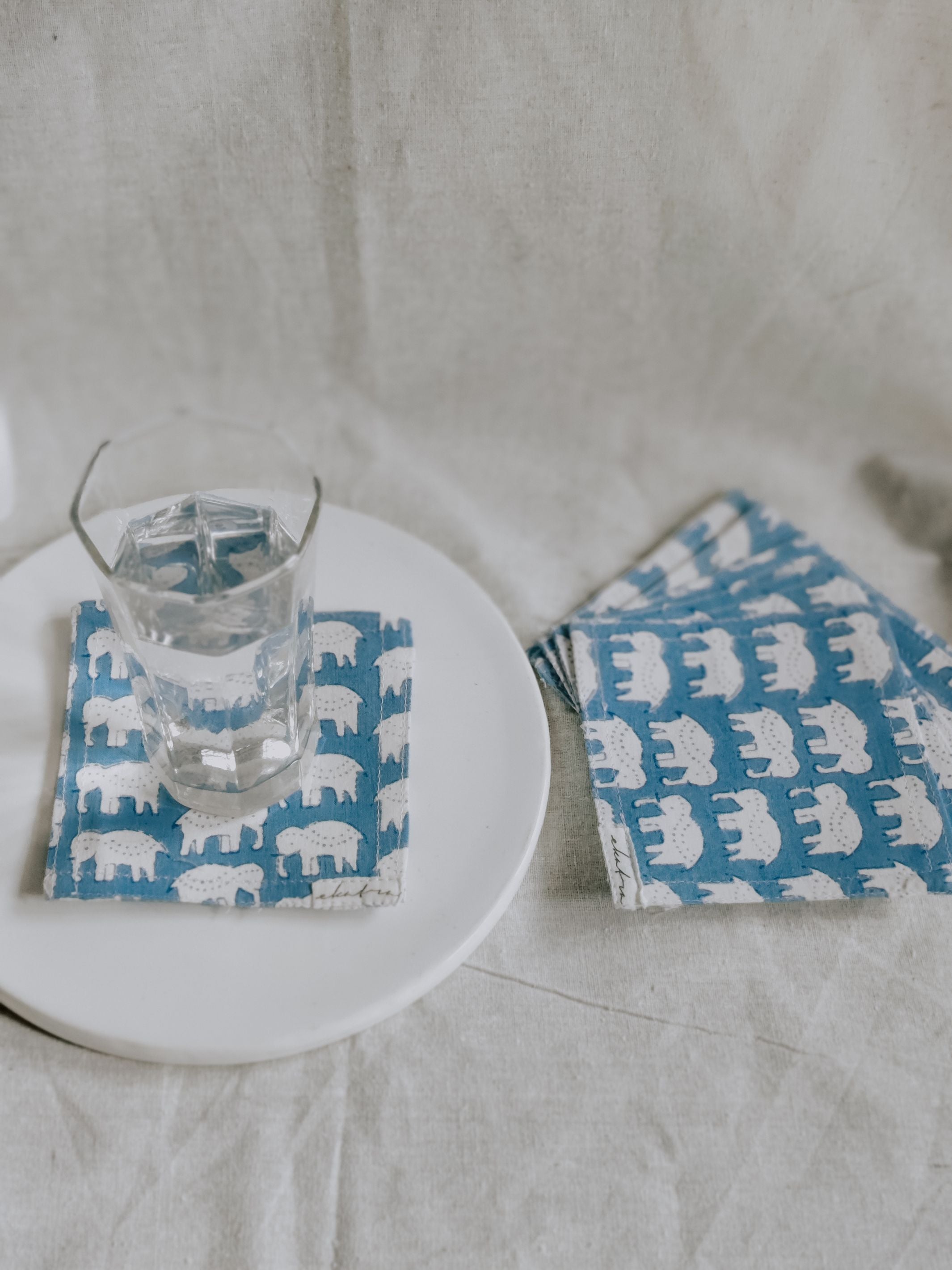 Cotton Coasters Set of 6 - Elephant Motif