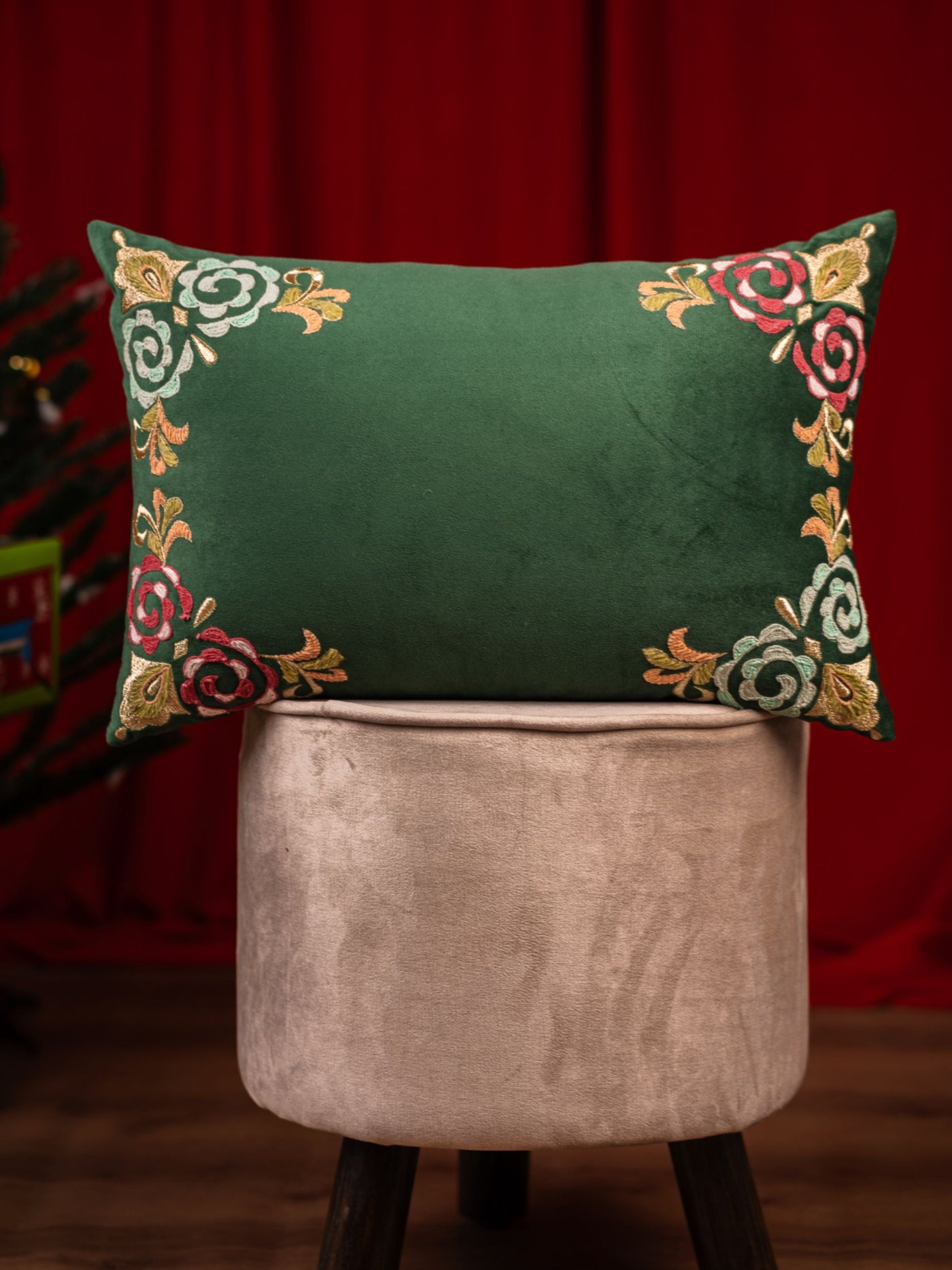 Emerald Floral Pillow Cover