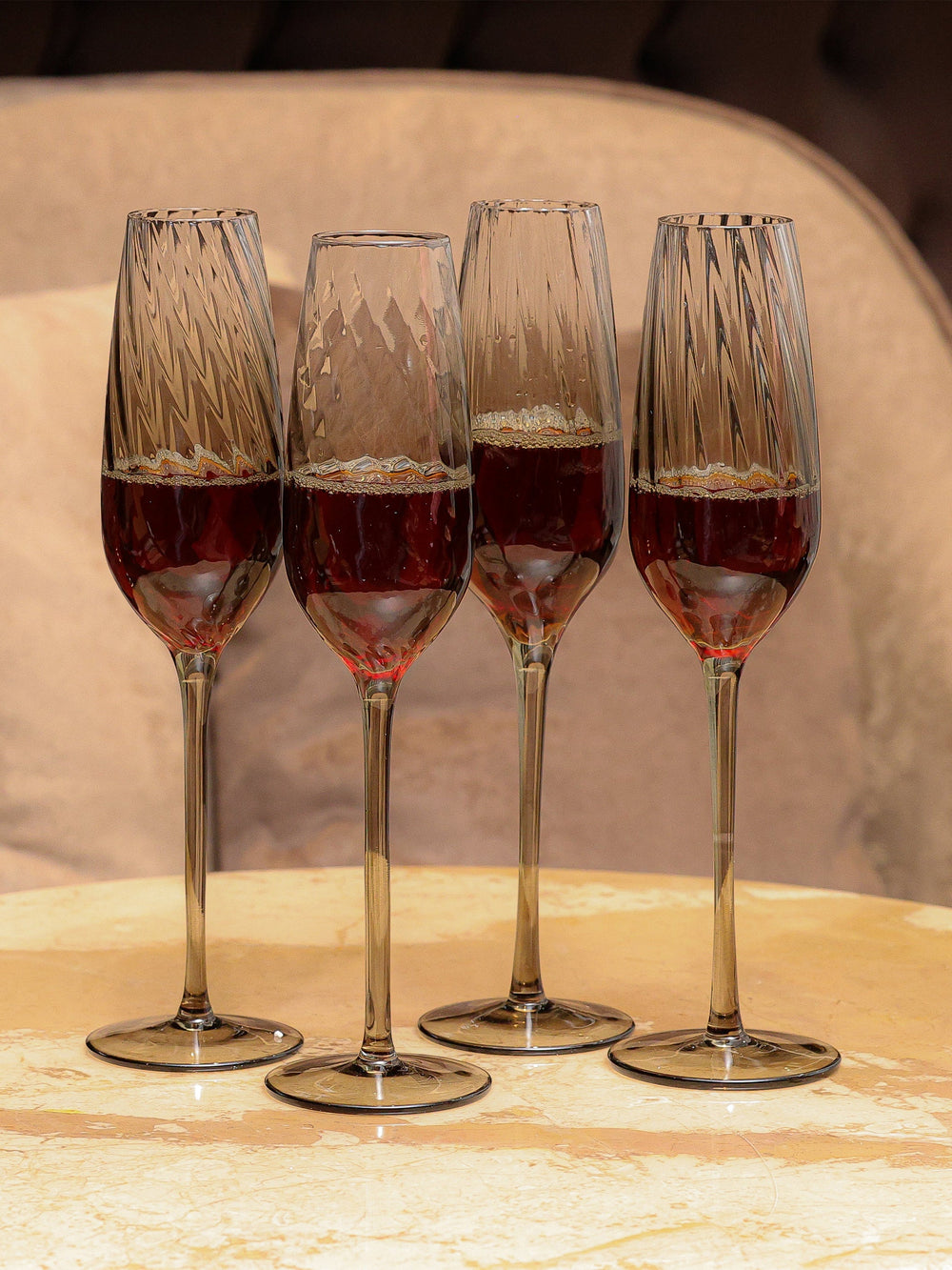 Emerald Set Of 4 Champagne Flutes with Gift Box