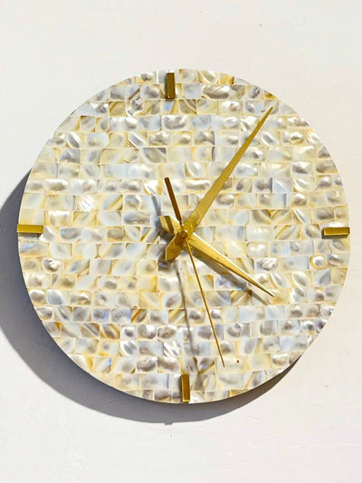 Exquisite Handcrafted Mother of Pearl Round Wall Clock