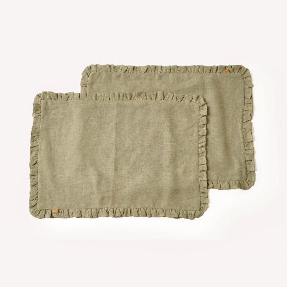 Sage Herringbone Ruffle Table Mat Set of 2