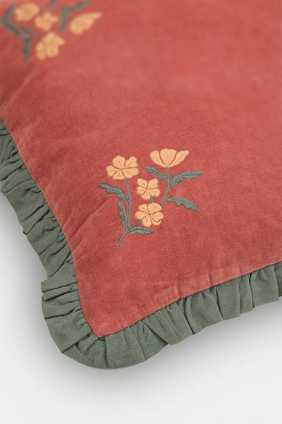 Sienna Carmine Embroidered Velvet Cushion Cover
