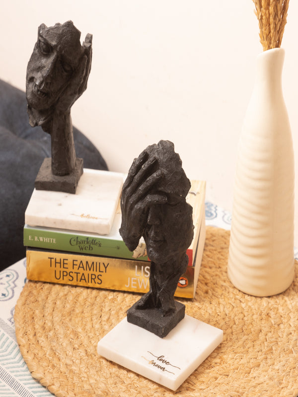 Face Design Showpiece Set of 2 – Believe and Love Forever with Marble Base | Elegant Home & Office Décor