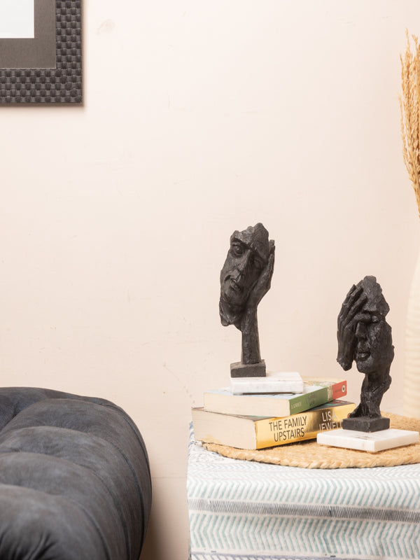 Face Design Showpiece Set of 2 – Believe and Love Forever with Marble Base | Elegant Home & Office Décor