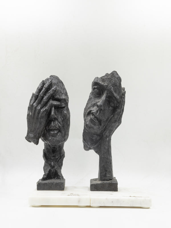 Face Design Showpiece Set of 2 – Believe and Love Forever with Marble Base | Elegant Home & Office Décor
