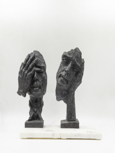 Face Design Showpiece Set of 2 – Believe and Love Forever with Marble Base | Elegant Home & Office Décor