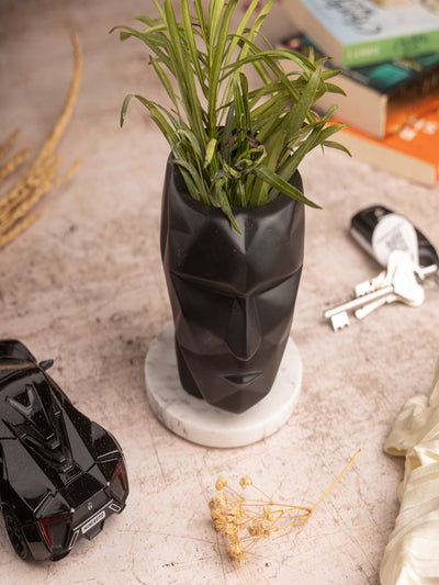 Modern Face Design Planter with Marble Base – Elegant Decorative Pot for Indoor Plants & Succulents – Unique Home & Office Décor
